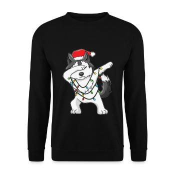 Dabbing Dog Husky Santa Christmas Tree Christmas Xm - Unisex Sweatshirt - black - Front - Alina (178cm) & Michal (187cm)