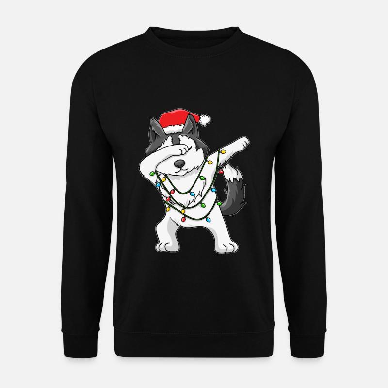 Dabbing Hund Husky Santa Christbaum Weihnachten Xm - Unisex Pullover - Schwarz