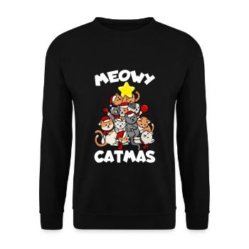 Cat Christmas Cats Tree Meowy Catmas Funny - Unisex Sweatshirt - black - Front - Alina (178cm) & Michal (187cm)
