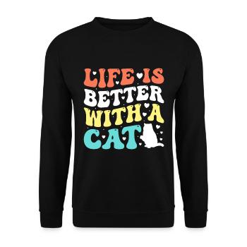 La vie est meilleure avec un chat - Drôle de chat - Sweat-shirt Unisexe - noir - Devant - Alina (178cm) & Michal (187cm)