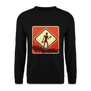Halloween Zombieschild - Unisex Pullover - Schwarz - Vorne - Alina (178cm) & Michal (187cm)