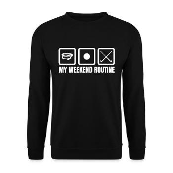Meine Wochenendroutine - Unisex Pullover - Schwarz - Vorne - Alina (178cm) & Michal (187cm)