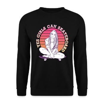 Skate girl design Yes Girls can skateboard - Sweat-shirt Unisexe - noir - Devant - Alina (178cm) & Michal (187cm)
