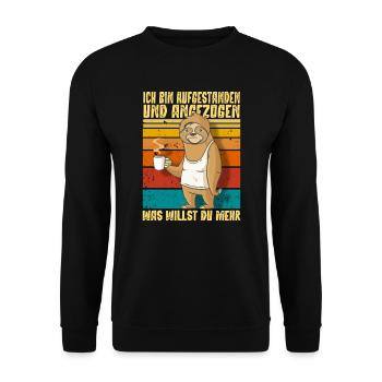 Ich Bin Aufgestanden und Angezogen cooles Faultier - Unisex Pullover - Schwarz - Vorne - Alina (178cm) & Michal (187cm)