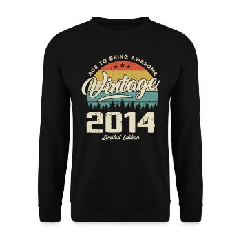 Vintage Retro Stil Jubiläumsgeschenk 2014 - Unisex Pullover - Schwarz - Vorne - Alina (178cm) & Michal (187cm)