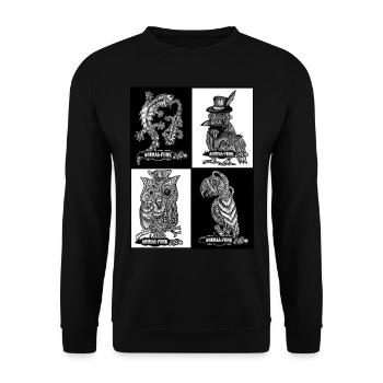 AnimalPunk geflügelte Freunde und Kletterer SteamPunk - Unisex Pullover - Schwarz - Vorne - Alina (178cm) & Michal (187cm)