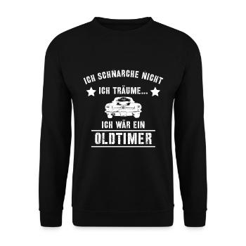 Oldtimer schlafen schnarchen t-shirt Geschenkidee - Unisex Pullover - Schwarz - Vorne - Alina (178cm) & Michal (187cm)