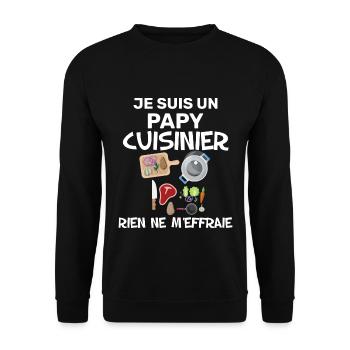 Papy Cuisinier Idée Cadeau Homme Humour - Sweat-shirt Unisexe - noir - Devant - Alina (178cm) & Michal (187cm)