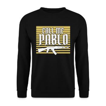Pablo Escobar "Call me Pablo" - Unisex Pullover - Schwarz - Vorne - Alina (178cm) & Michal (187cm)