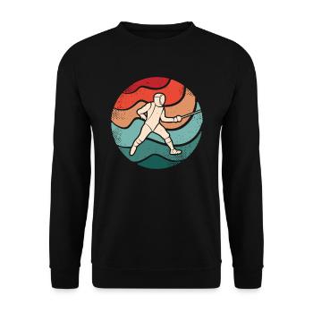 Fechten Vintage Fecht Sport Degen Fechter - Unisex Pullover - Schwarz - Vorne - Alina (178cm) & Michal (187cm)