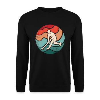 Feldhockey Vintage Rasenhockey Hockey Spieler - Unisex Pullover - Schwarz - Vorne - Alina (178cm) & Michal (187cm)