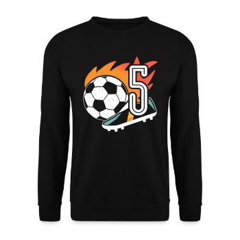 5. Geburtstag Fußballer Junge 5 Jahre Fußball - Unisex Pullover - Schwarz - Vorne - Alina (178cm) & Michal (187cm)