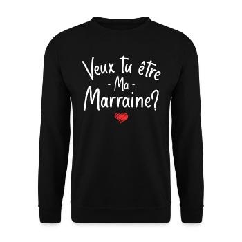 Veux tu être ma marraine? bébé cadeau naissance - Sweat-shirt Unisexe - noir - Devant - Alina (178cm) & Michal (187cm)