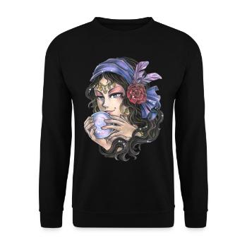 Mystische Magierin Fantasy Hellseherin Wahrsagerin - Unisex Pullover - Schwarz - Vorne - Alina (178cm) & Michal (187cm)