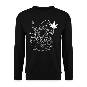 Lässiger Zwerg auf Schnecke mit Joint - Unisex Pullover - Schwarz - Vorne - Alina (178cm) & Michal (187cm)