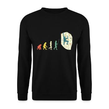 Boulderer Bouldern Evolution Geschenk - Unisex Pullover - Schwarz - Vorne - Alina (178cm) & Michal (187cm)
