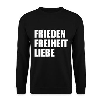 Frieden freiheit liebe - Unisex Pullover - Schwarz - Vorne - Alina (178cm) & Michal (187cm)