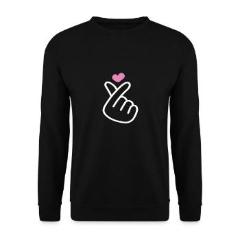 Saranghae Hand Symbol - Kpop Sign, K-Pop, Kpop - Unisex Pullover - Schwarz - Vorne - Alina (178cm) & Michal (187cm)