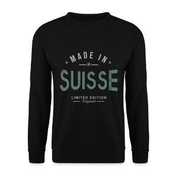 Swiss made in Switzerland Geburtstagsgeschenk - Unisex Pullover - Schwarz - Vorne - Alina (178cm) & Michal (187cm)