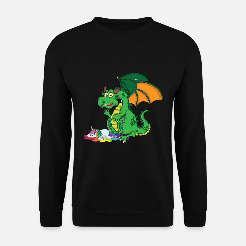 Lustiger Drache frisst Einhorn - Unisex Pullover - Schwarz