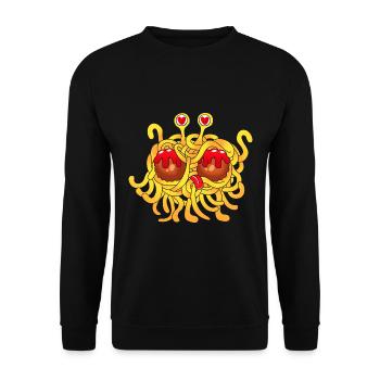 Flying Spaghetti Monster Pastafari FSM Atheist - Unisex Pullover - Schwarz - Vorne - Alina (178cm) & Michal (187cm)