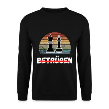 Schach Trend Chess Cheating Meme Queens Gambit - Unisex Pullover - Schwarz - Vorne - Alina (178cm) & Michal (187cm)