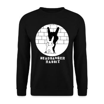Headbanger Rabbit, Hase, Rock Hand, Metal Musik - Unisex Pullover - Schwarz - Vorne - Alina (178cm) & Michal (187cm)