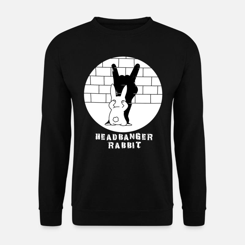 Headbanger Rabbit, Hase, Rock Hand, Metal Musik - Unisex Pullover - Schwarz