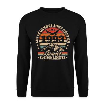 Geburtstagsgeschenk geboren im Januar 1993 - Unisex Pullover - Schwarz - Vorne - Alina (178cm) & Michal (187cm)