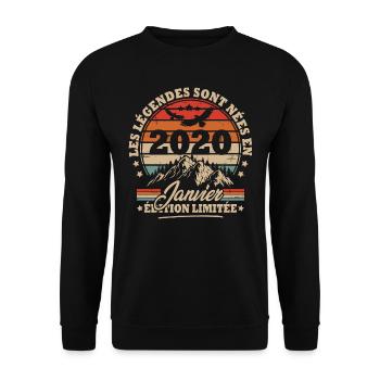Cadeau D'anniversaire Nées En Janvier 2020 - Sweat-shirt Unisexe - noir - Devant - Alina (178cm) & Michal (187cm)