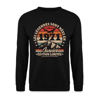 Cadeau D'anniversaire Nées En Janvier 1971 - Sweat-shirt Unisexe - noir - Devant - Alina (178cm) & Michal (187cm)