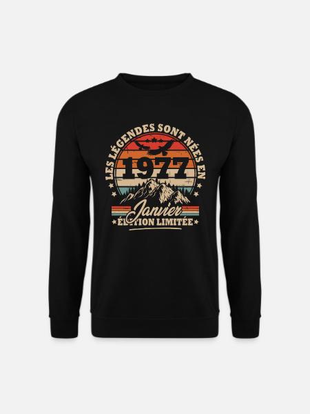 Cadeau D'anniversaire Nées En Janvier 1977 - Sweat-shirt Unisexe - noir