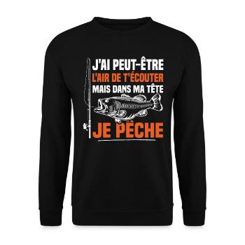Dans ma tête je pêche / Pêcheur humour - Sweat-shirt Unisexe - noir - Devant - Alina (178cm) & Michal (187cm)