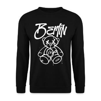 Berlin Style Berlin Bear Mascot Gift - Unisex Sweatshirt - black - Front - Alina (178cm) & Michal (187cm)