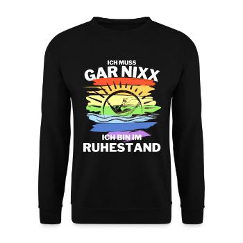 Rentner Geschenkidee RENTNERIN - Unisex Pullover - Schwarz - Vorne - Alina (178cm) & Michal (187cm)