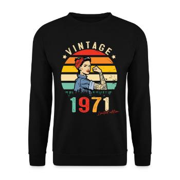 1971 Vintage Édition limitée Cadeau Femmes - Sweat-shirt Unisexe - noir - Devant - Alina (178cm) & Michal (187cm)