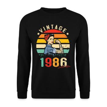 1986 Vintage Édition limitée Cadeau Femmes - Sweat-shirt Unisexe - noir - Devant - Alina (178cm) & Michal (187cm)