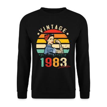 1983 Vintage Édition limitée Cadeau Femmes - Sweat-shirt Unisexe - noir - Devant - Alina (178cm) & Michal (187cm)