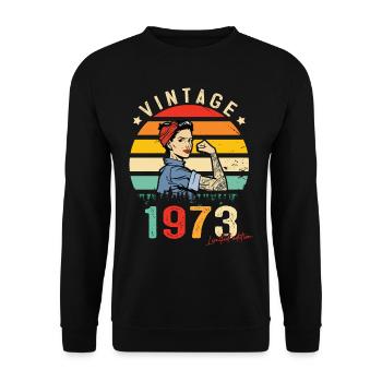 1973 Vintage Édition limitée Cadeau Femmes - Sweat-shirt Unisexe - noir - Devant - Alina (178cm) & Michal (187cm)