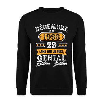 Cadeau D'anniversaire 29 Ans Décembre 1993 Rétro - Sweat-shirt Unisexe - noir - Devant - Alina (178cm) & Michal (187cm)