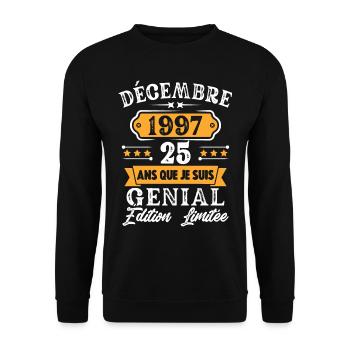Cadeau D'anniversaire 25 Ans Décembre 1997 Rétro - Sweat-shirt Unisexe - noir - Devant - Alina (178cm) & Michal (187cm)