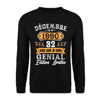 Cadeau D'anniversaire 32 Ans Décembre 1990 Rétro - Sweat-shirt Unisexe - noir - Devant - Alina (178cm) & Michal (187cm)