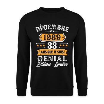 Cadeau D'anniversaire 33 Ans Décembre 1989 Rétro - Sweat-shirt Unisexe - noir - Devant - Alina (178cm) & Michal (187cm)