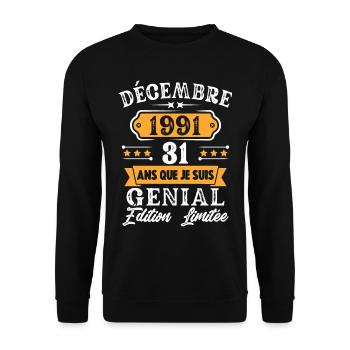 Cadeau D'anniversaire 31 Ans Décembre 1991 Rétro - Sweat-shirt Unisexe - noir - Devant - Alina (178cm) & Michal (187cm)