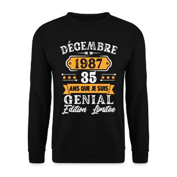 Cadeau D'anniversaire 35 Ans Décembre 1987 Rétro - Sweat-shirt Unisexe - noir - Devant - Alina (178cm) & Michal (187cm)