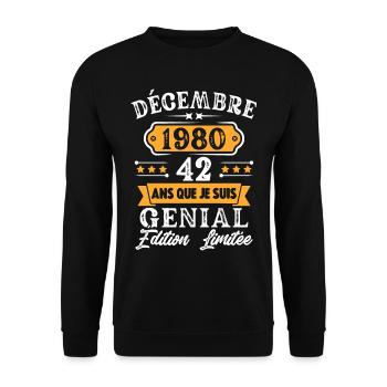Cadeau D'anniversaire 42 Ans Décembre 1980 Rétro - Sweat-shirt Unisexe - noir - Devant - Alina (178cm) & Michal (187cm)