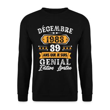 Cadeau D'anniversaire 39 Ans Décembre 1983 Rétro - Sweat-shirt Unisexe - noir - Devant - Alina (178cm) & Michal (187cm)