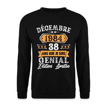 Cadeau D'anniversaire 38 Ans Décembre 1984 Rétro - Sweat-shirt Unisexe - noir - Devant - Alina (178cm) & Michal (187cm)