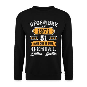 Cadeau D'anniversaire 51 Ans Décembre 1971 Rétro - Sweat-shirt Unisexe - noir - Devant - Alina (178cm) & Michal (187cm)