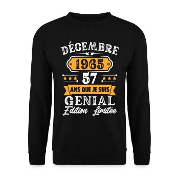 Cadeau D'anniversaire 57 Ans Décembre 1965 Rétro - Sweat-shirt Unisexe - noir - Devant - Alina (178cm) & Michal (187cm)